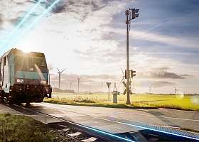 Zug mit visualisierter Oberleitung