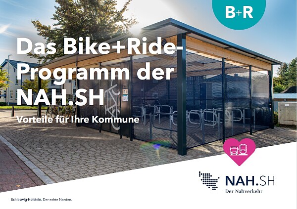 Cover des Flyers mit Bike+Ride-Anlage im Hintergrund und Schrift im Vordergrund