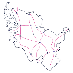 Illustration des Landes Schleswig-Holstein mit Streckennetzskizze